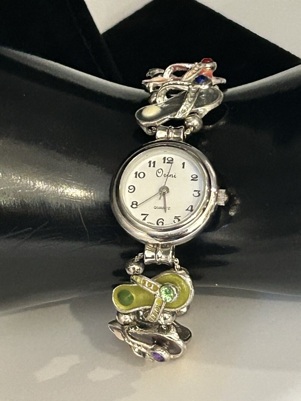 Vintage Orini Women's Quartz Silver Tone Bracelet Watch Flip Flop Charms